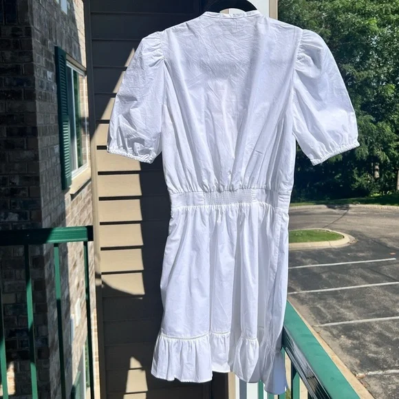 🆕ba&sh Cotton White Mini Dress Smocked Ruffle Hem Summer Casual Boho Chic Size S - Picture 4 of 17